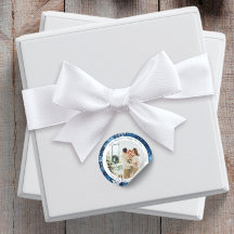 Adesivo de Foto de Natal Redondo Floco de Neve Azu