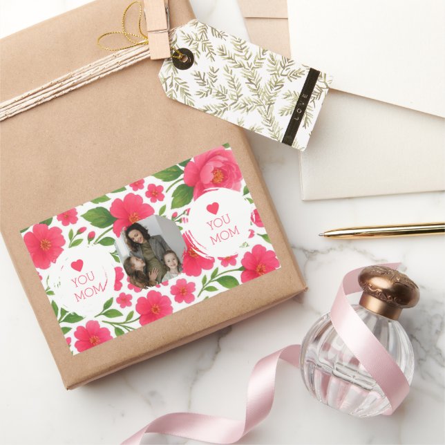 Adesivo de Foto Personalizado Vermelho Floral - Am (Presentear)