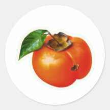 Adesivo de Fruta Caqui Laranja Vibrante com Verde 