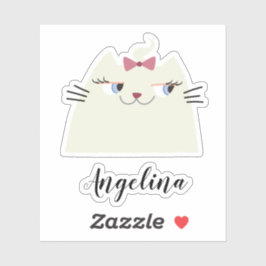 Adesivo de Gatinho Branco Fofo com Nome Personaliz