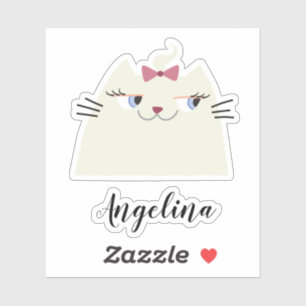 Adesivo de Gatinho Branco Fofo com Nome Personaliz