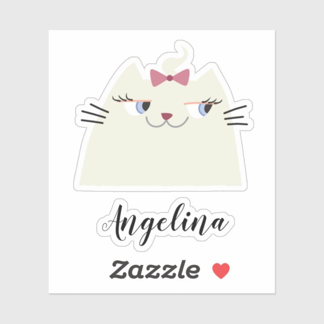 Adesivo de Gatinho Branco Fofo com Nome Personaliz (Folha)