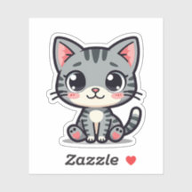 Adesivo de gatinho cinza tabby fofo – Olhos grande