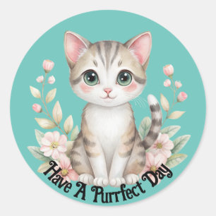 Adesivo de Gatinho Fofo Com Flores