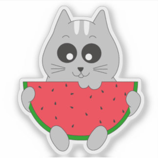 Adesivo de Gatinho Fofo; Gatinho Comendo Melancia