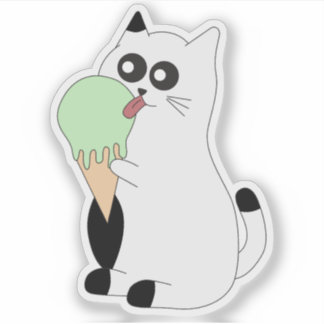 Adesivo de Gatinho Fofo; Gatinho Comendo Sorvete