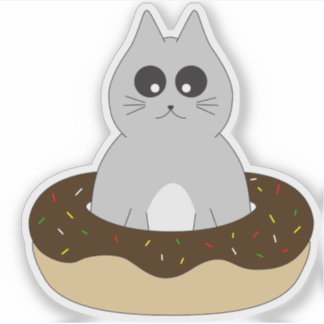Adesivo de Gatinho Fofo; Gatinho Preso no Donut