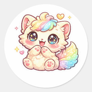 Adesivo de Gatinho Kawaii Arco-Íris Fofinho e Felp