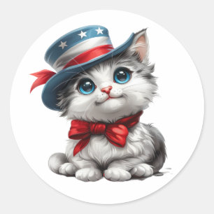 Adesivo de Gatinho Patriótico Fofo Selo de 4 de Ju