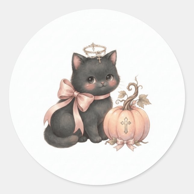 Adesivo de Gato Anjo Doce & Abóbora de Outono (Frente)