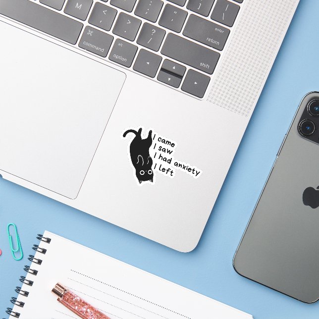 Adesivo de Gato Ansiedade Engraçado – Introvertido (Notebook com iPhone)