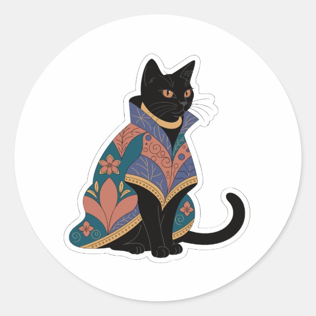 Adesivo de Gato Botânico em Tom de Joia (Frente)