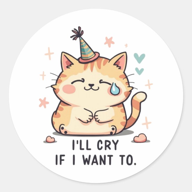 Adesivo de Gato Choroso em Festa Dramática - Humor (Frente)