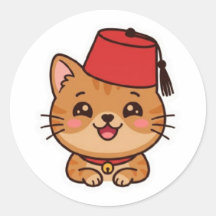 Adesivo de Gato com Chapéu Fez Marroquino Kawaii F