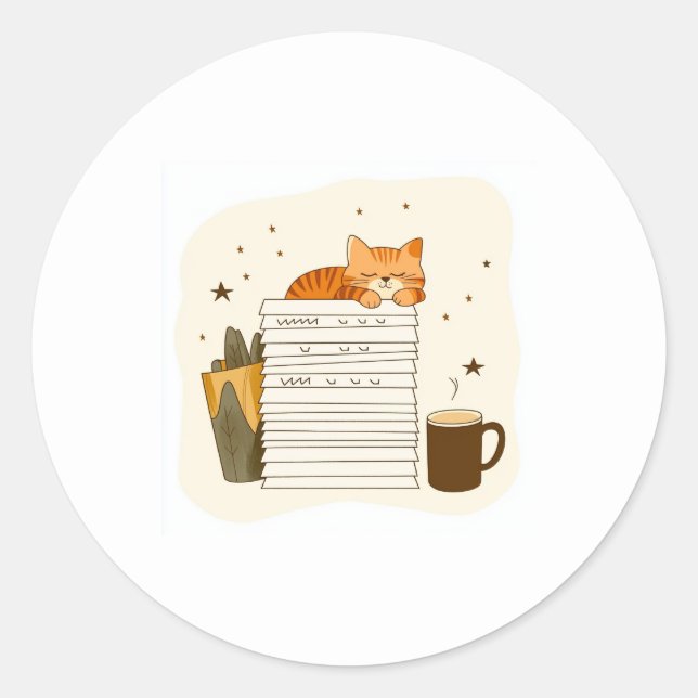 Adesivo de Gato Cozido Lendo (Frente)