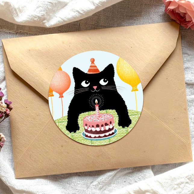 Adesivo de gato de aniversário com bolo (Criador carregado)