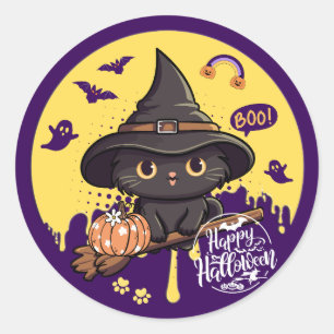 Adesivo de Gato de Halloween Fofo