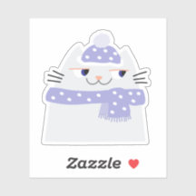 Adesivo de Gato de Inverno Fofo Neve Kawaii