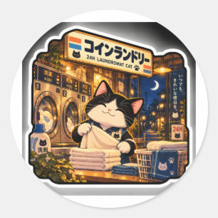 Adesivo de Gato em Lavanderia 24H   Noite Japonesa