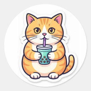 Adesivo de Gato Laranja Bebendo Suco Divertido Gat