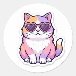 Adesivo de Gato Multicolorido com Óculos de Sol de