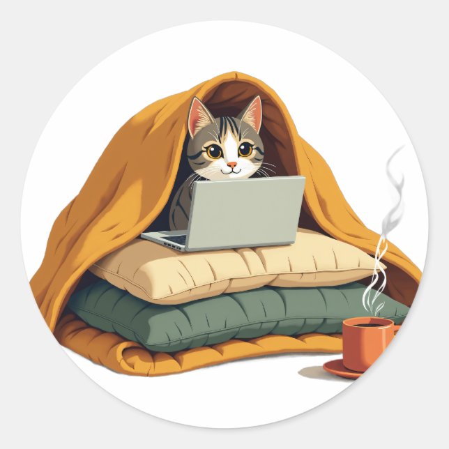 Adesivo de Gato no Forte de Cobertor em Modo de So (Frente)