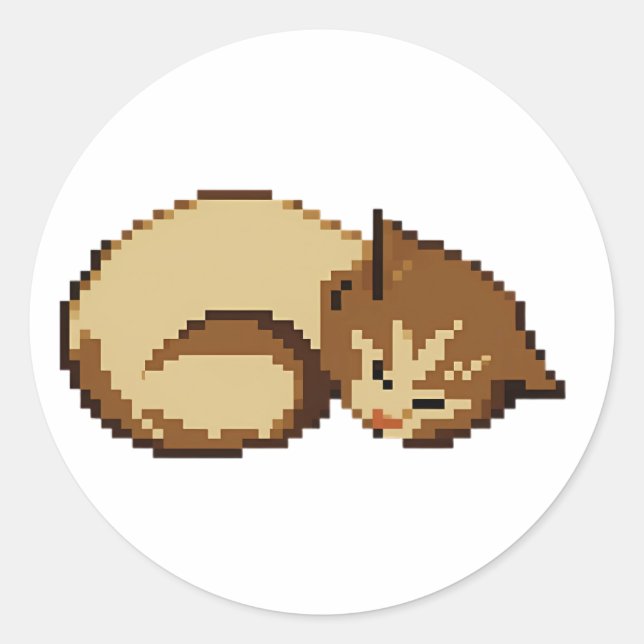 Adesivo de gato pixel dormindo fofo (Frente)