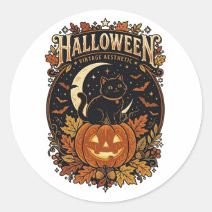 Adesivo de Gato Preto de Halloween Vintage