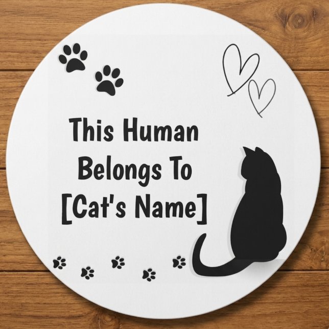 Adesivo de Gato Preto Personalizado (Personalized round sticker for cat lovers)