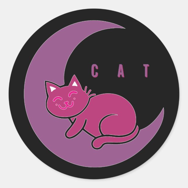 Adesivo de Gato Sonhos Doces no Crescente da Lua (Frente)