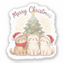 Adesivo de Gatos de Natal Feliz