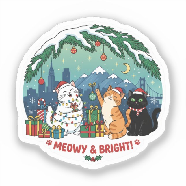 Adesivo de Gatos de Natal Fofo (Frente)