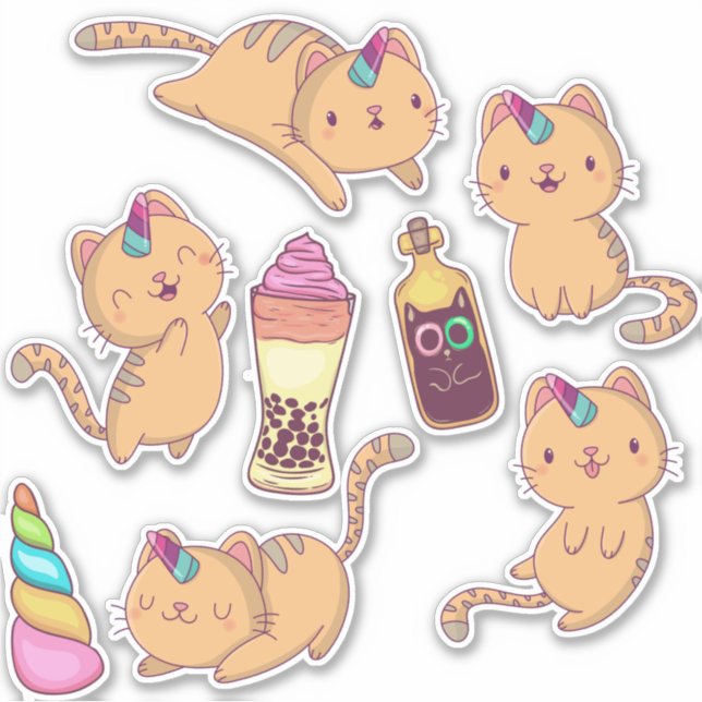 Adesivo de Gatos Unicorn Bonitos (Frente)