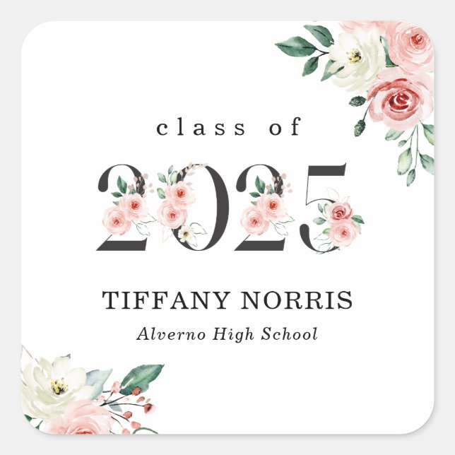 Adesivo de Graduação Números Florais Rosa Bege (Frente)