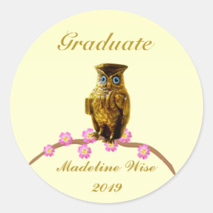 Adesivo de Graduado com Coruja Dourada