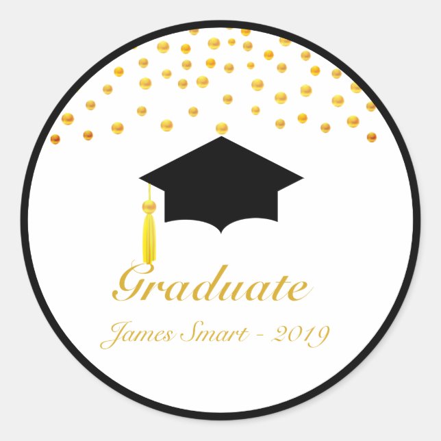 Adesivo de Graduado de Confete Dourado Bonito (Frente)