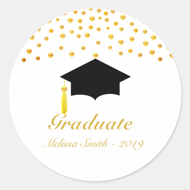 Adesivo de Graduado de Confete Dourado Bonito (Frente)