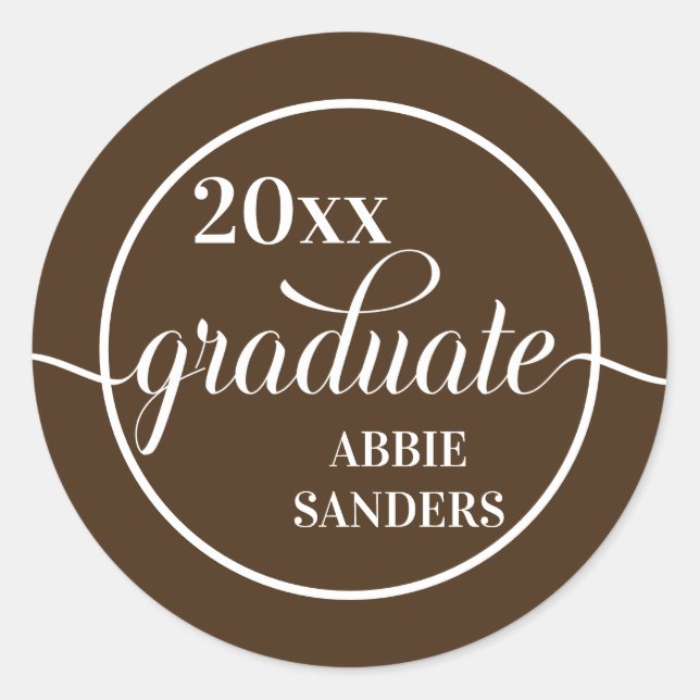 Adesivo de Gradução Marrom e Branco com Nome e Ano (Frente)