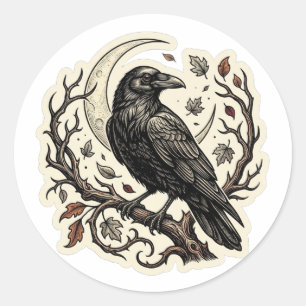 Adesivo de Gravura Vintage de Halloween Corvo Góti