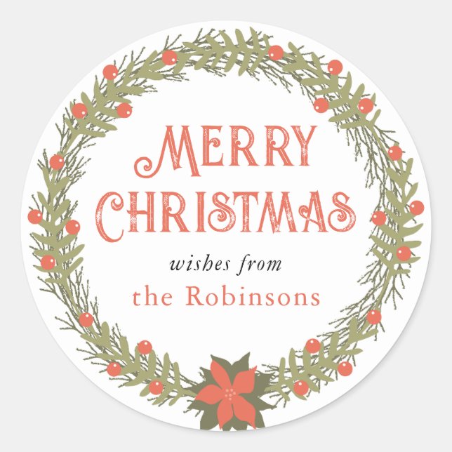 Adesivo de Grinalda de Folhas de Natal Vintage (Frente)