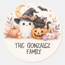 Adesivo de Halloween da Família de Gato Fantasma F