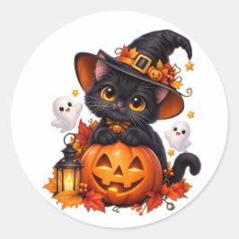 Adesivo de Halloween de Abóbora de Gato Preto