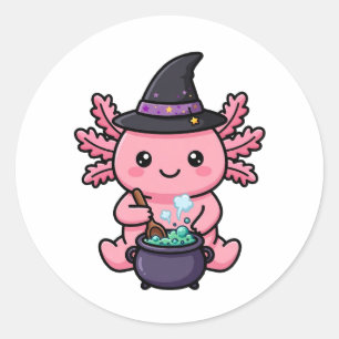 Adesivo de Halloween de Bruxinha Axolote Fofa
