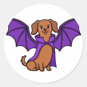 Adesivo de Halloween de Dachshund Morcego Fofo
