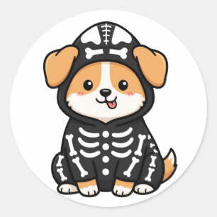 Adesivo de Halloween de Esqueleto Corgi Engraçado