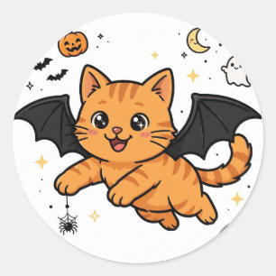 Adesivo de Halloween de Gato Laranja com Morcego F