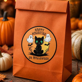 Adesivo de Halloween de Gato Preto Feliz Perseguiç