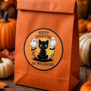 Adesivo de Halloween de Gato Preto Feliz Perseguiç