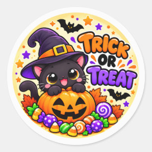 Adesivo de Halloween de Gato Preto Fofo para Doce