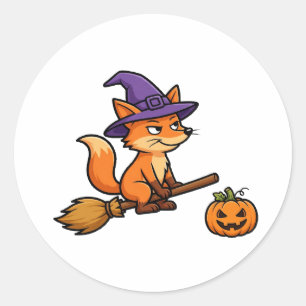Adesivo de Halloween de Raposa Feiticeira Engraçad